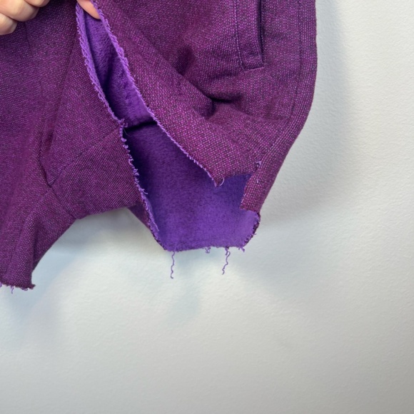 ROOTS Canada Womens Cut Off Sweat Shorts Purple Pull On Patch Logo Pockets Small - Picture 4 of 11